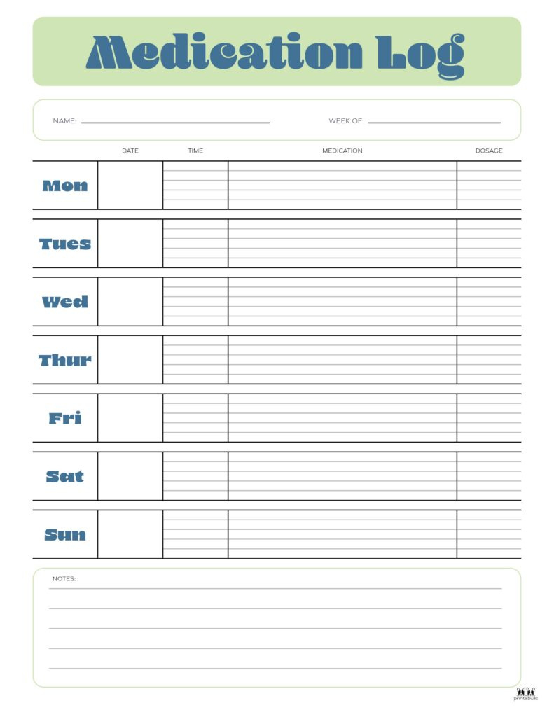 Medication Logs - 25 Free Printables | Printabulls pertaining to Free Printable Medication Log