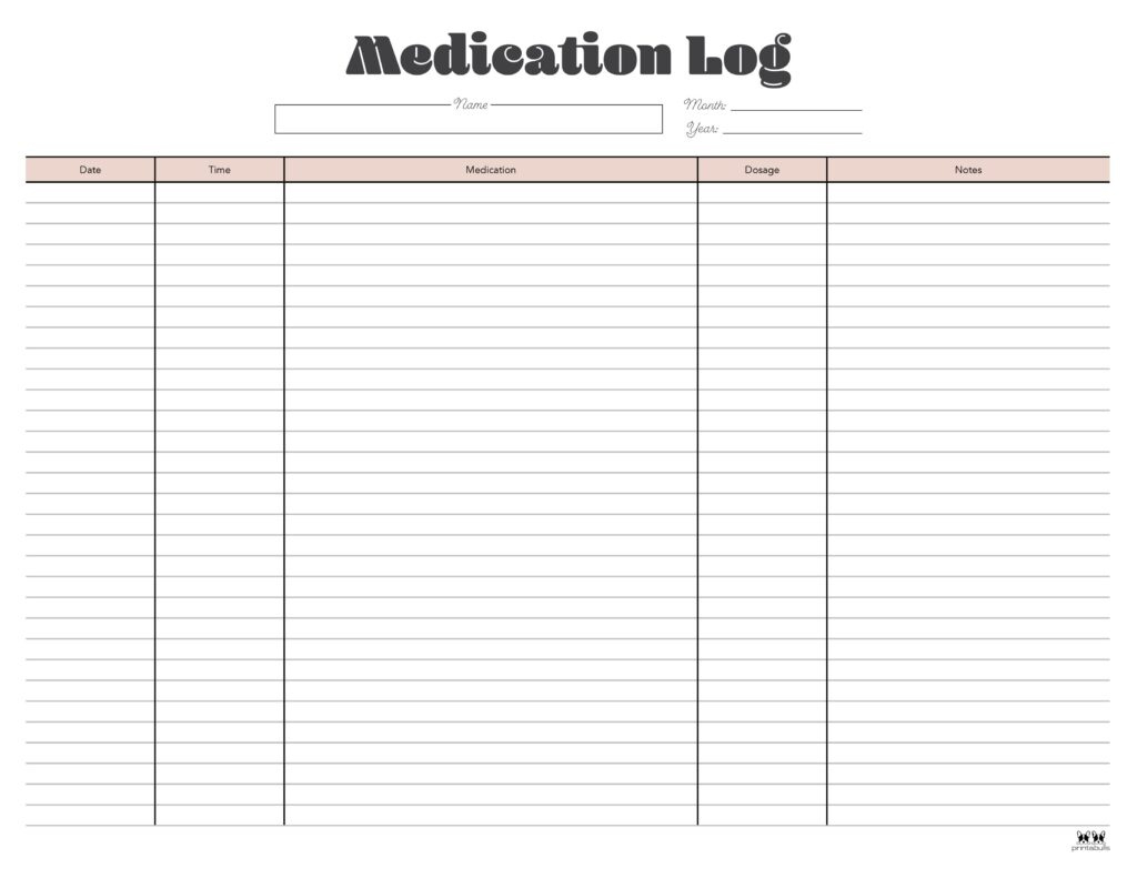 Medication Logs - 25 Free Printables | Printabulls with regard to Medication Chart Printable Free