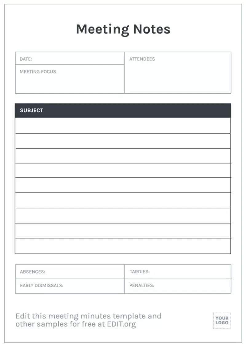 Meeting Minutes Templates To Edit Online And Print for Meeting Minutes Template Free Printable
