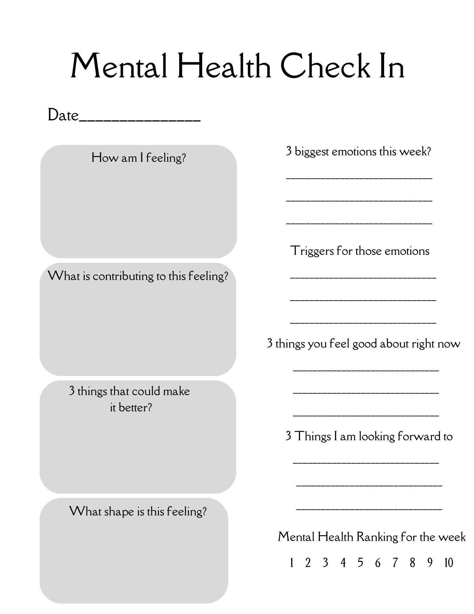 Mental Health Check In Digital Printable For Therapists with Free Printable Mental Health Worksheets