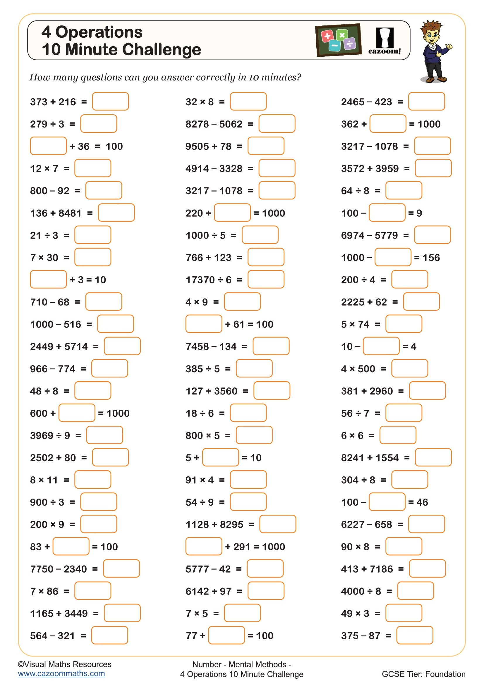 Mental Maths Worksheets - Printable Mental Maths Multiplication in Free Printable Mental Math Worksheets