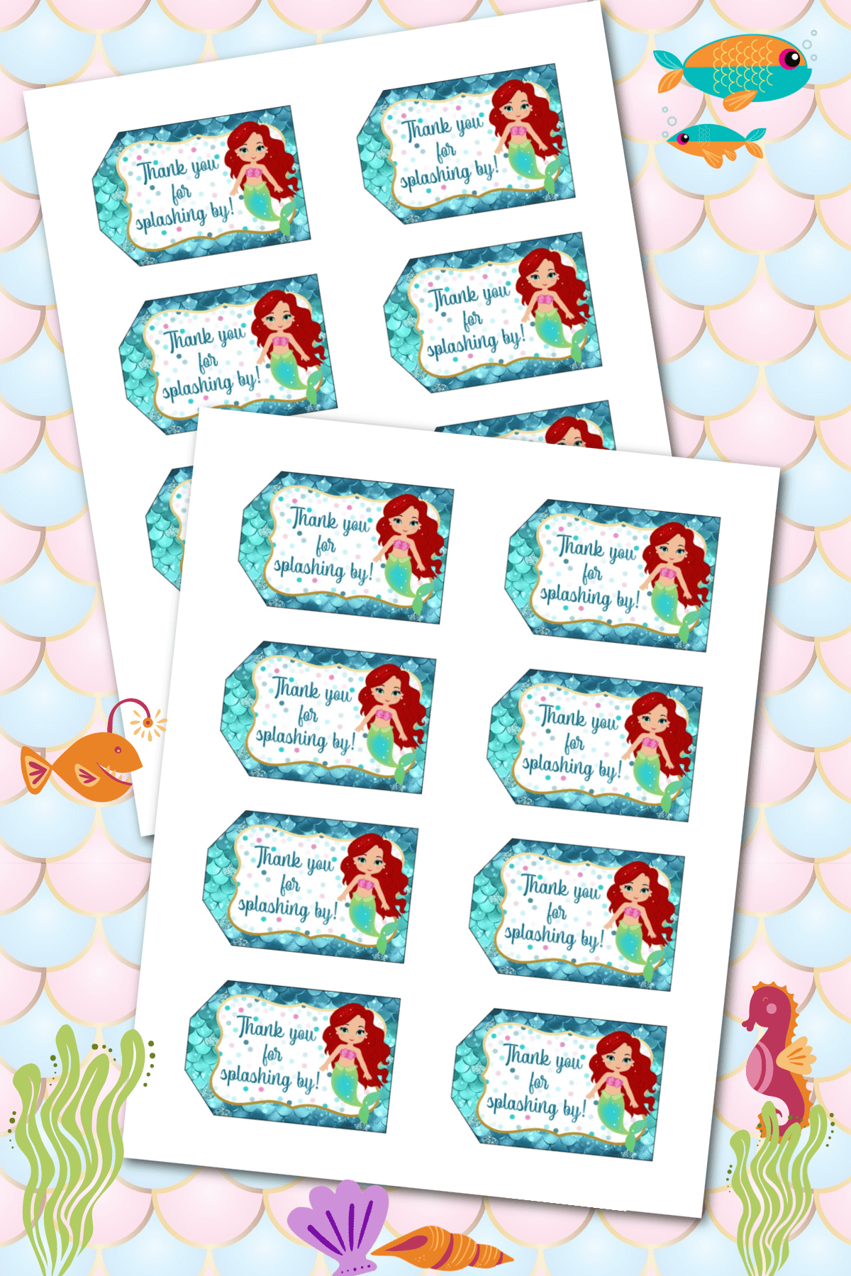 Mermaid Goodie Bag Tags (Free Printable) - Fun Money Mom in Free Printable Mermaid Thank You Cards