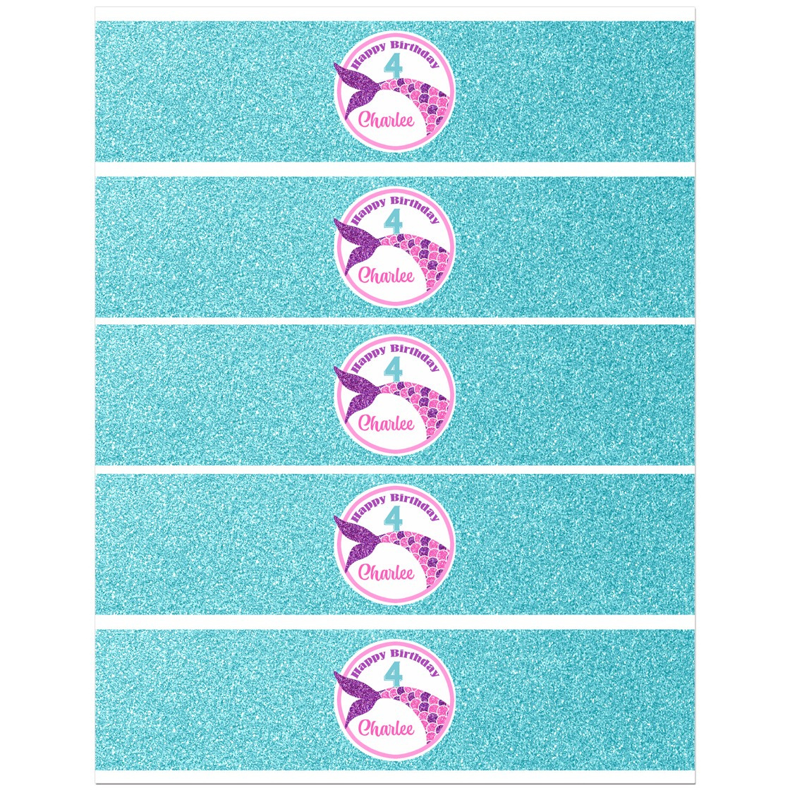 Mermaid Personalized Water Bottle Labels - Pink And Purple Sparkle throughout Free Printable Little Mermaid Water Bottle Labels