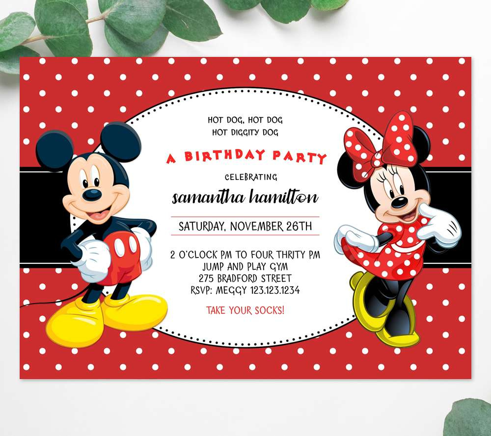 Mickey And Minnie Mouse Birthday Invitation Edit Online - Instant for Free Printable Mickey And Minnie Mouse Invitations