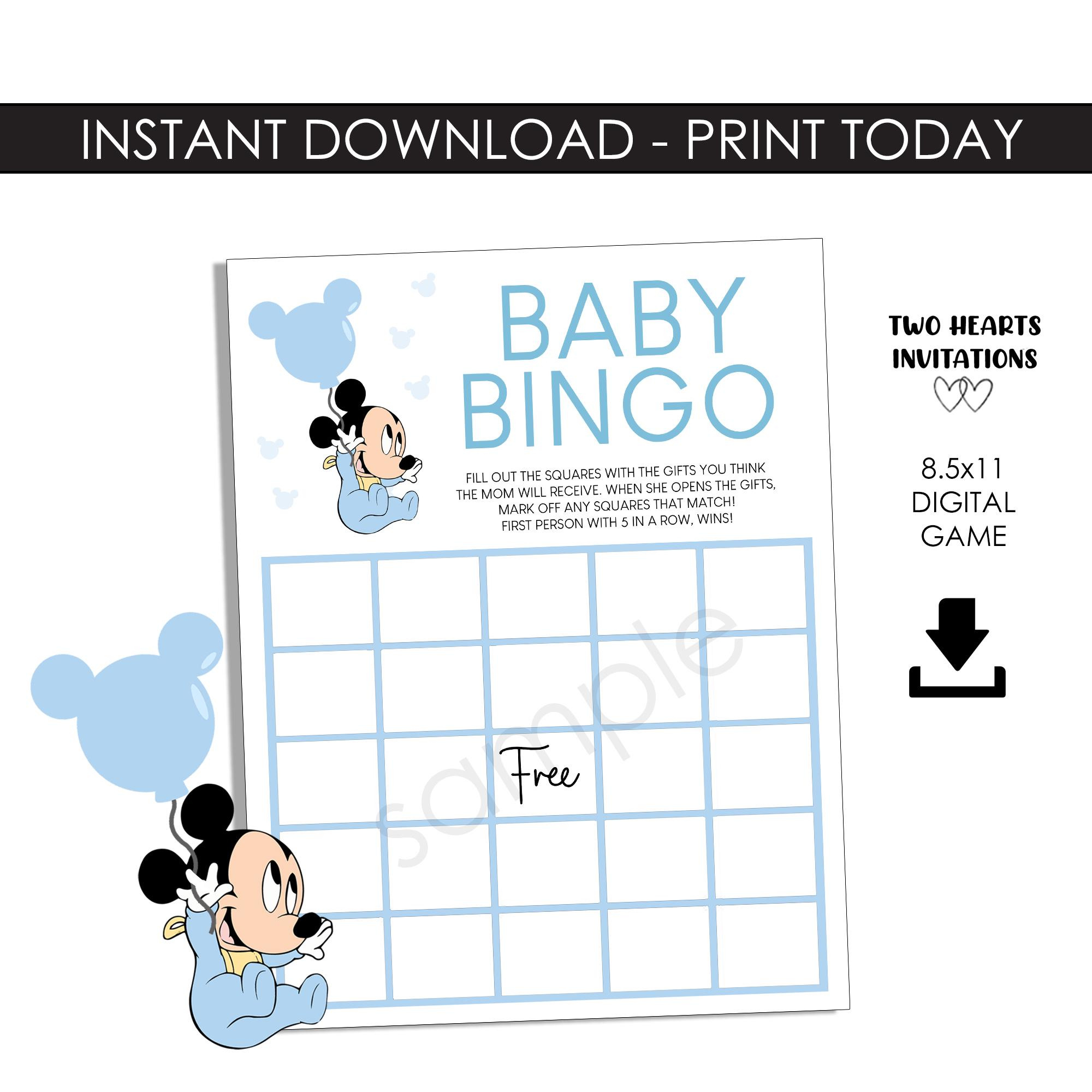 Mickey Mouse Baby Shower Bingo Game Printable 8.5X11 Instant regarding Free Printable Mickey Mouse Baby Shower Games