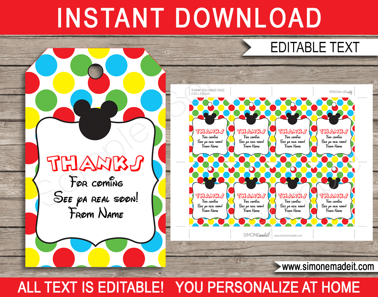 Mickey Mouse Party Favor Tags Template intended for Free Printable Mickey Mouse Favor Tags