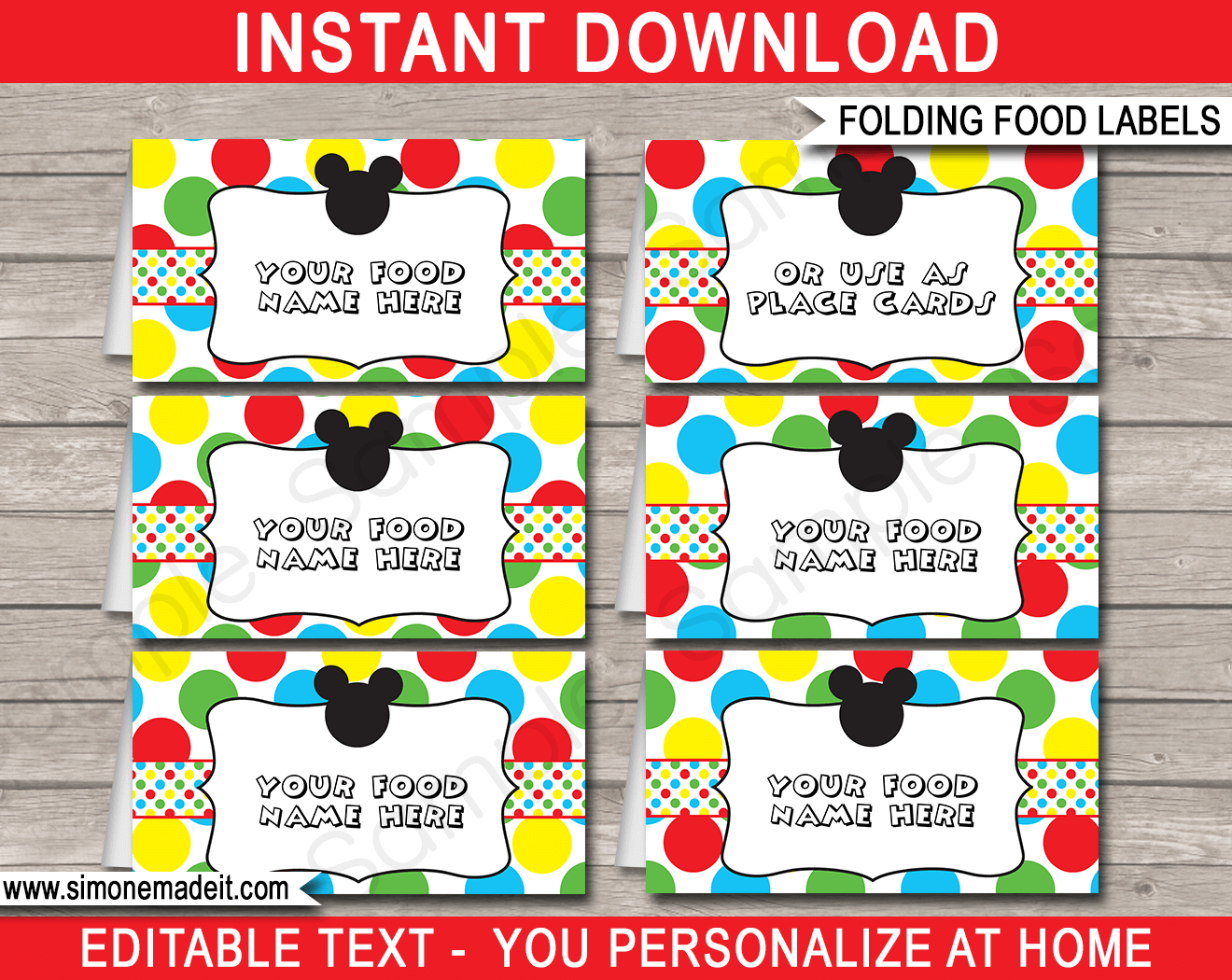 Mickey Mouse Party Food Labels Template for Mickey Mouse Clubhouse Free Party Printables