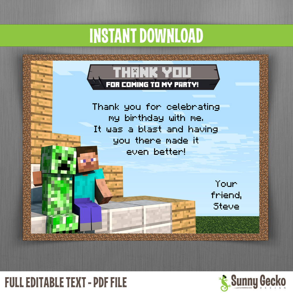 Minecraft Thank You Card - Worksheets Library inside Free Printable Minecraft Thank You Notes
