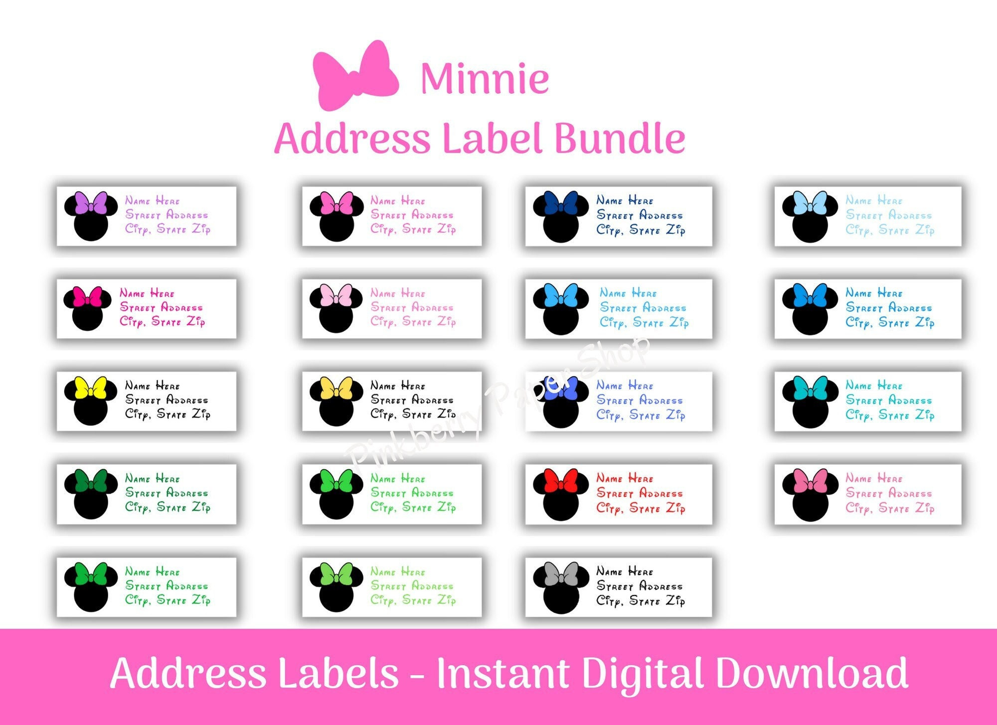Minnie Mouse Address Labels: Bow Variety, Printable Template intended for Free Printable Disney Address Labels