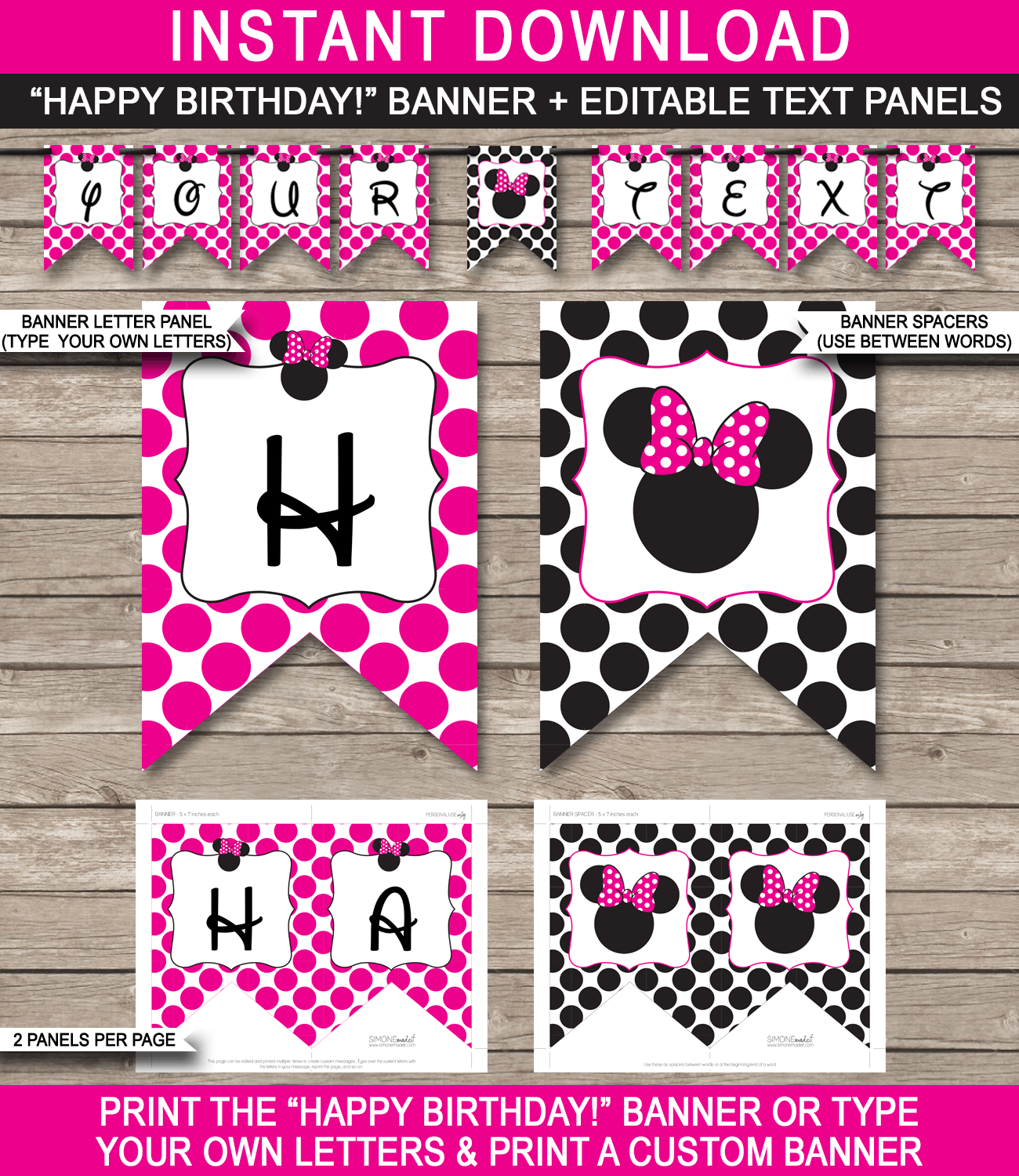 Minnie Mouse Party Banner Template - Pink throughout Free Printable Minnie Mouse Birthday Banner