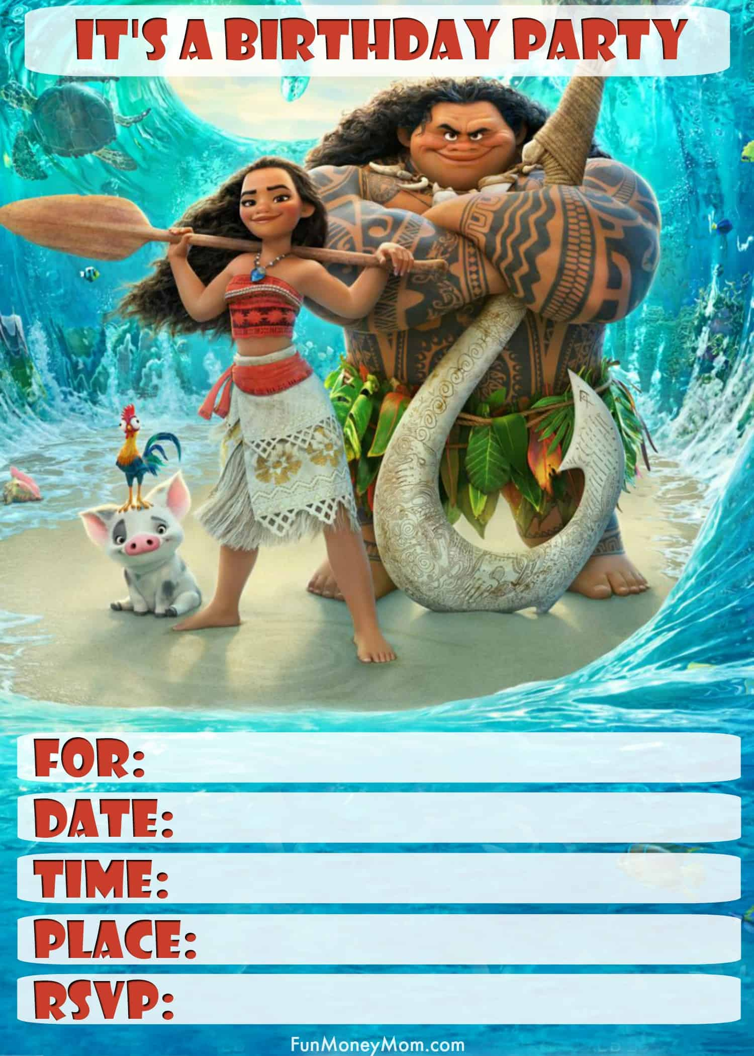 Moana Birthday Invitations (Free Printables) - Fun Money Mom with Free Printable Moana Birthday Invitations