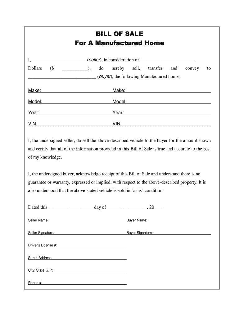 Mobile Home Bill Of Sale Without Notary: Fill Out &amp;amp; Sign Online in Free Printable Bill Of Sale For Mobile Home