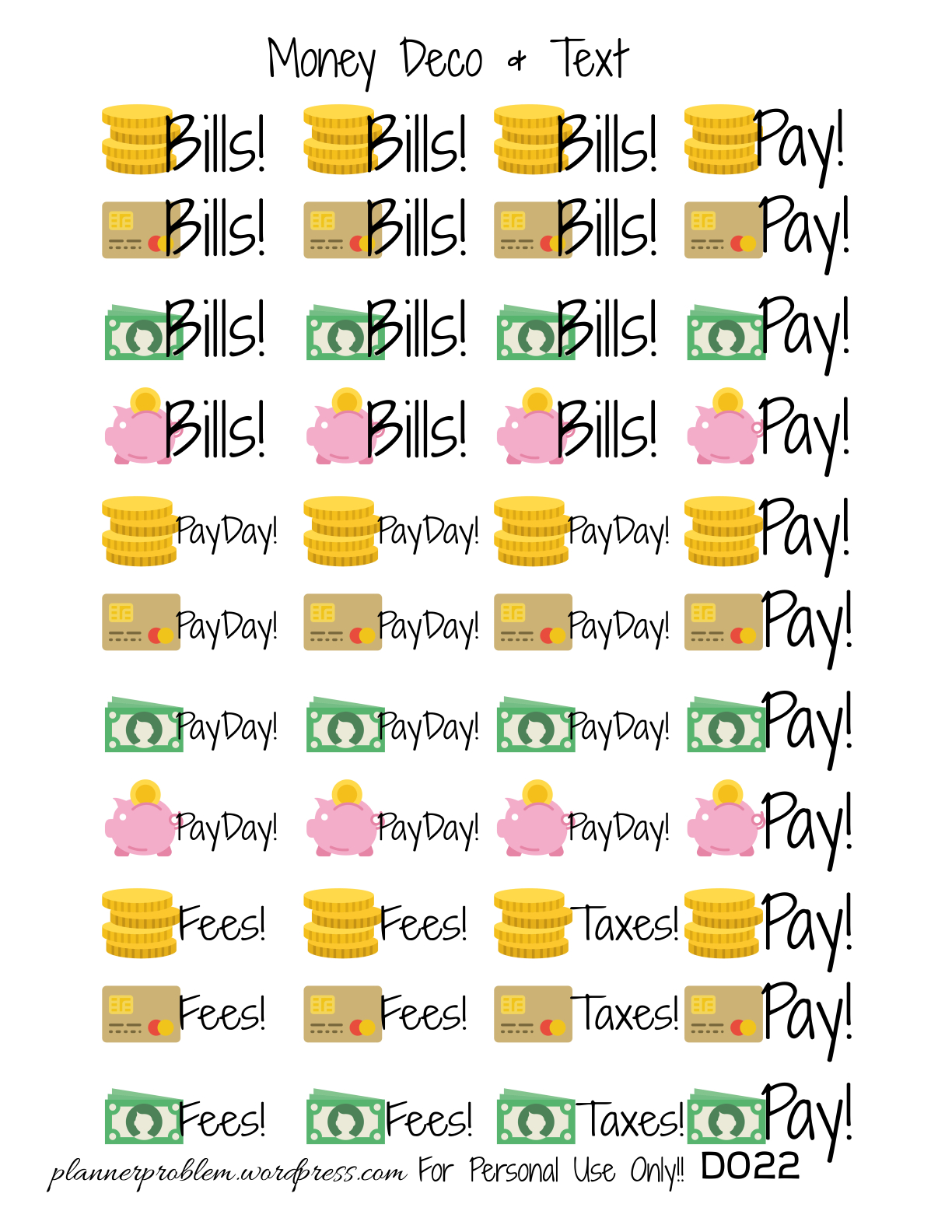 Money Deco & Text – Free Printable Planner Stickers – Plannerproblem regarding Free Printable Payday Stickers