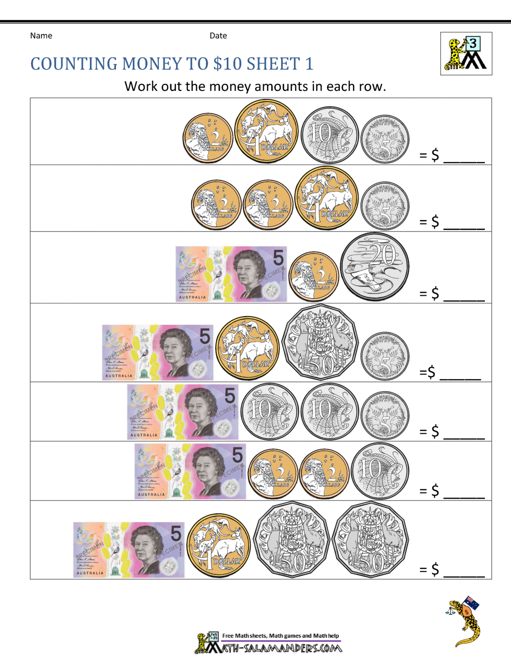 Money Worksheets Australian for Free Printable Money Worksheets Australia