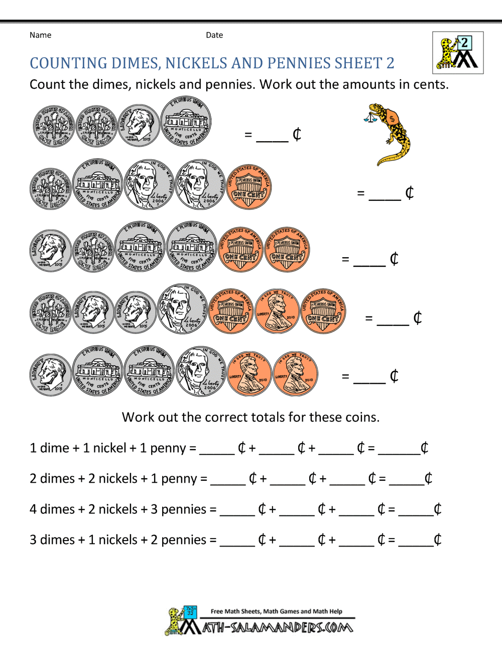Money Worksheets For 2Nd Grade with Free Printable Second Grade Worksheets