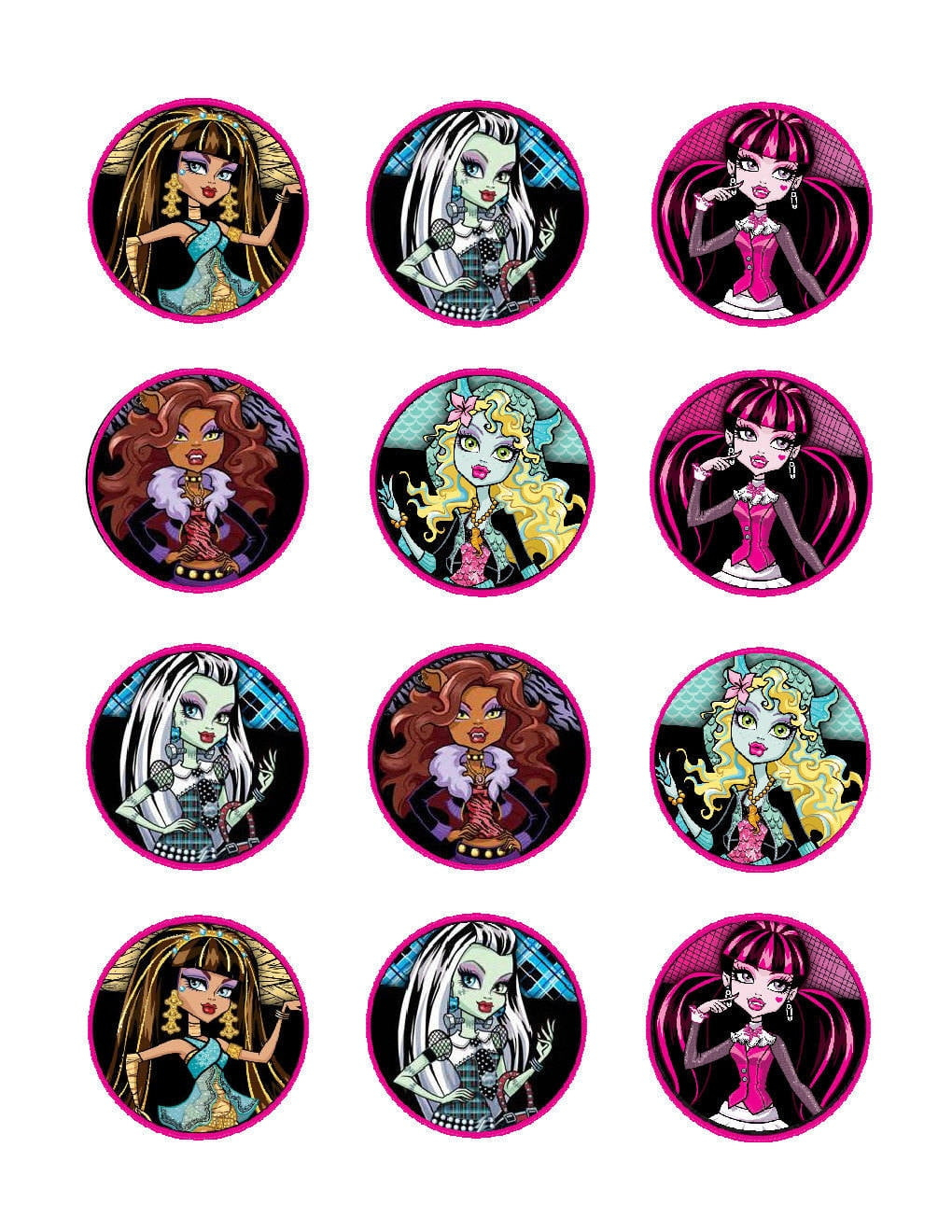 Monster High Characters Edible Cupcake Toppers,A Birthday throughout Monster High Cupcake Toppers Printable Free