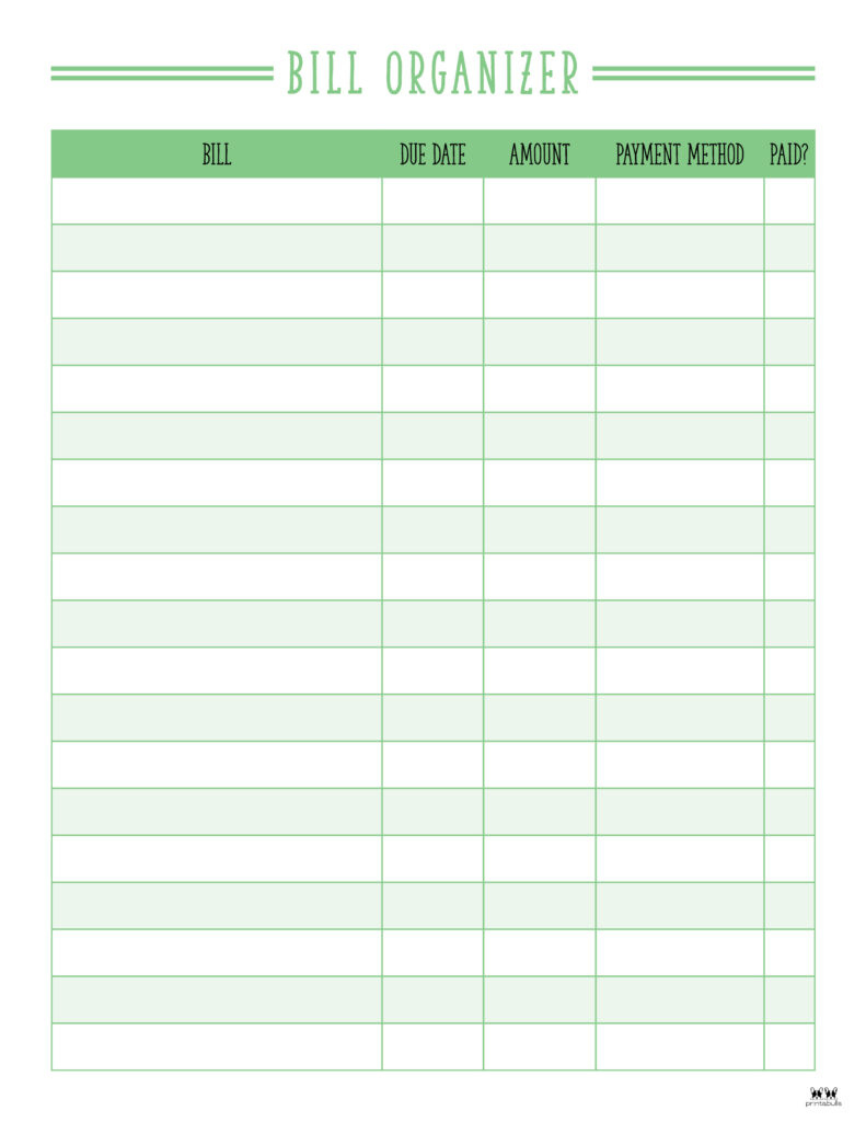 Monthly Bill Organizers - 18 Free Printables | Printabulls for Free Printable Bill Organizer
