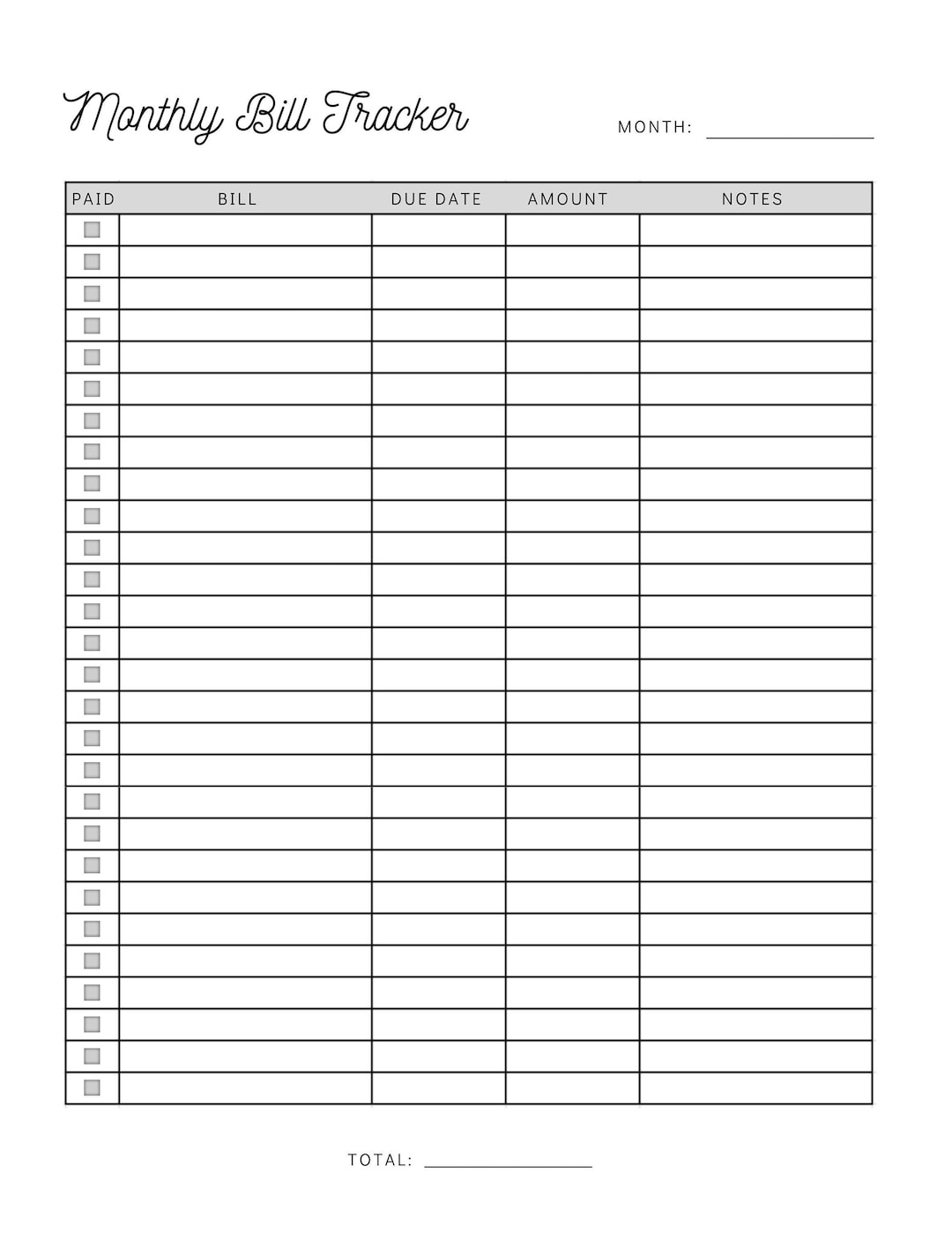 Monthly Bill Payment Tracker Printable | Bill Pay Checklist pertaining to Free Printable Bill Pay Checklist