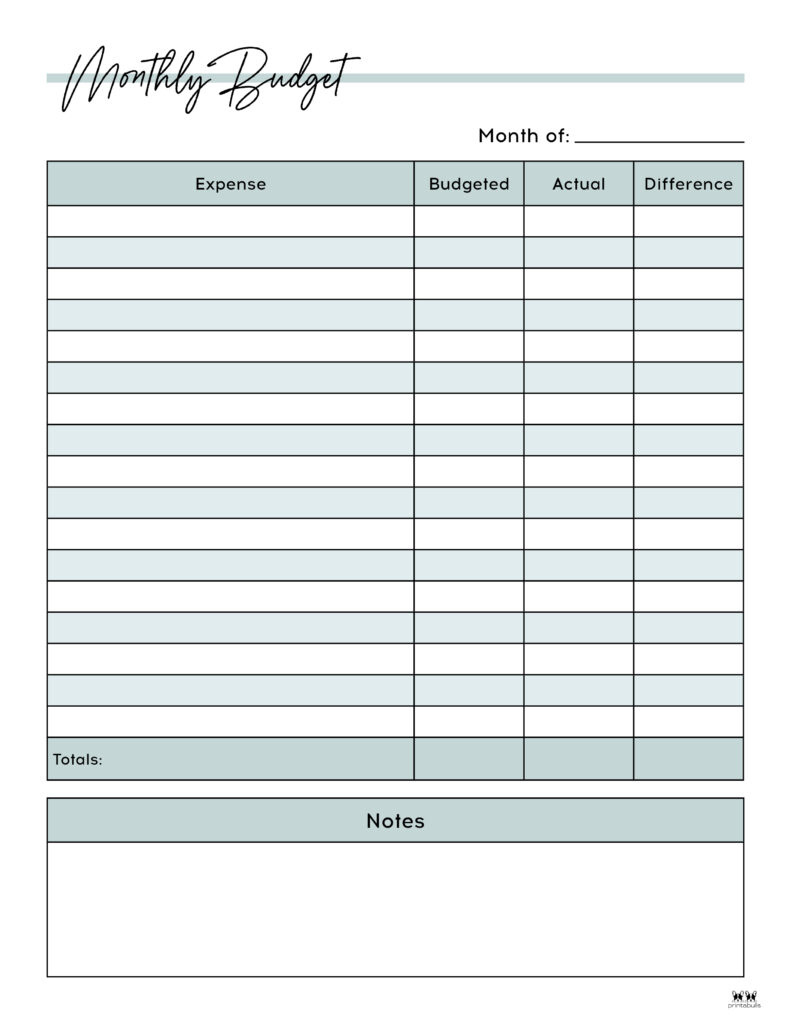 Monthly Budget Planners - 20 Free Printables | Printabulls for Free Printable Monthly Expense Sheet
