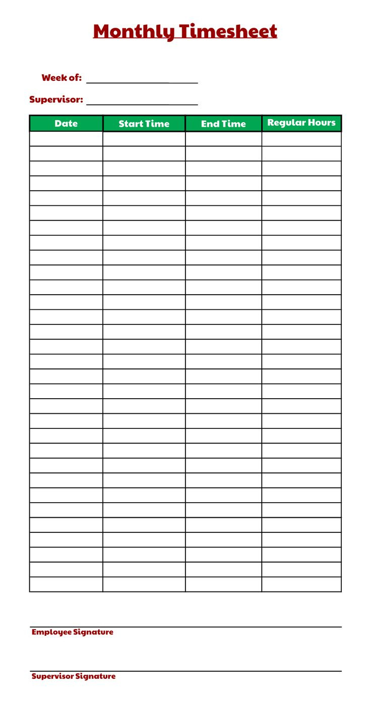Monthly Time Sheets - 10 Free Pdf Printables | Printablee inside Monthly Timesheet Template Free Printable