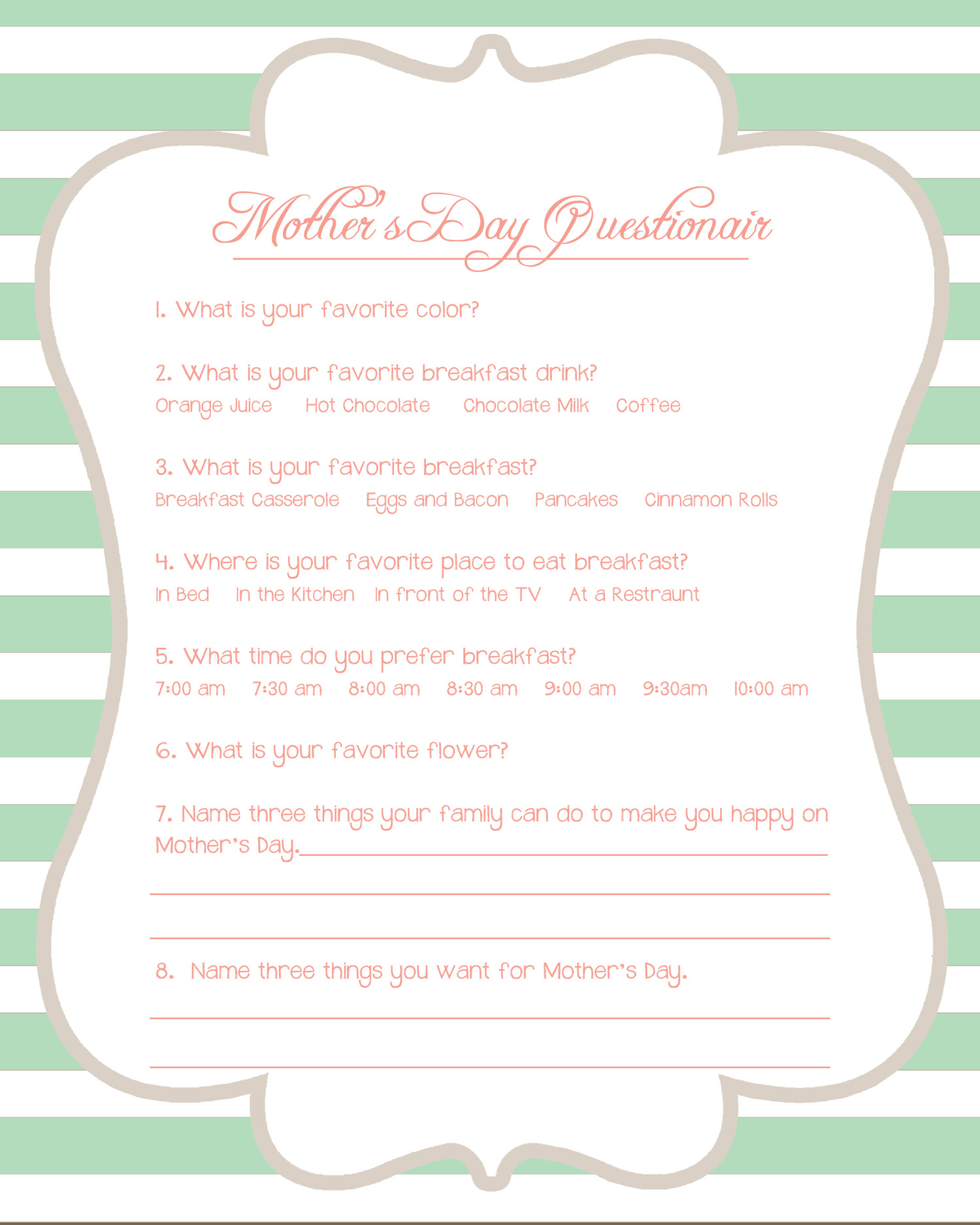 Mothers Day Printable- Crafting Chicks throughout Free Printable Mother's Day Questionnaire