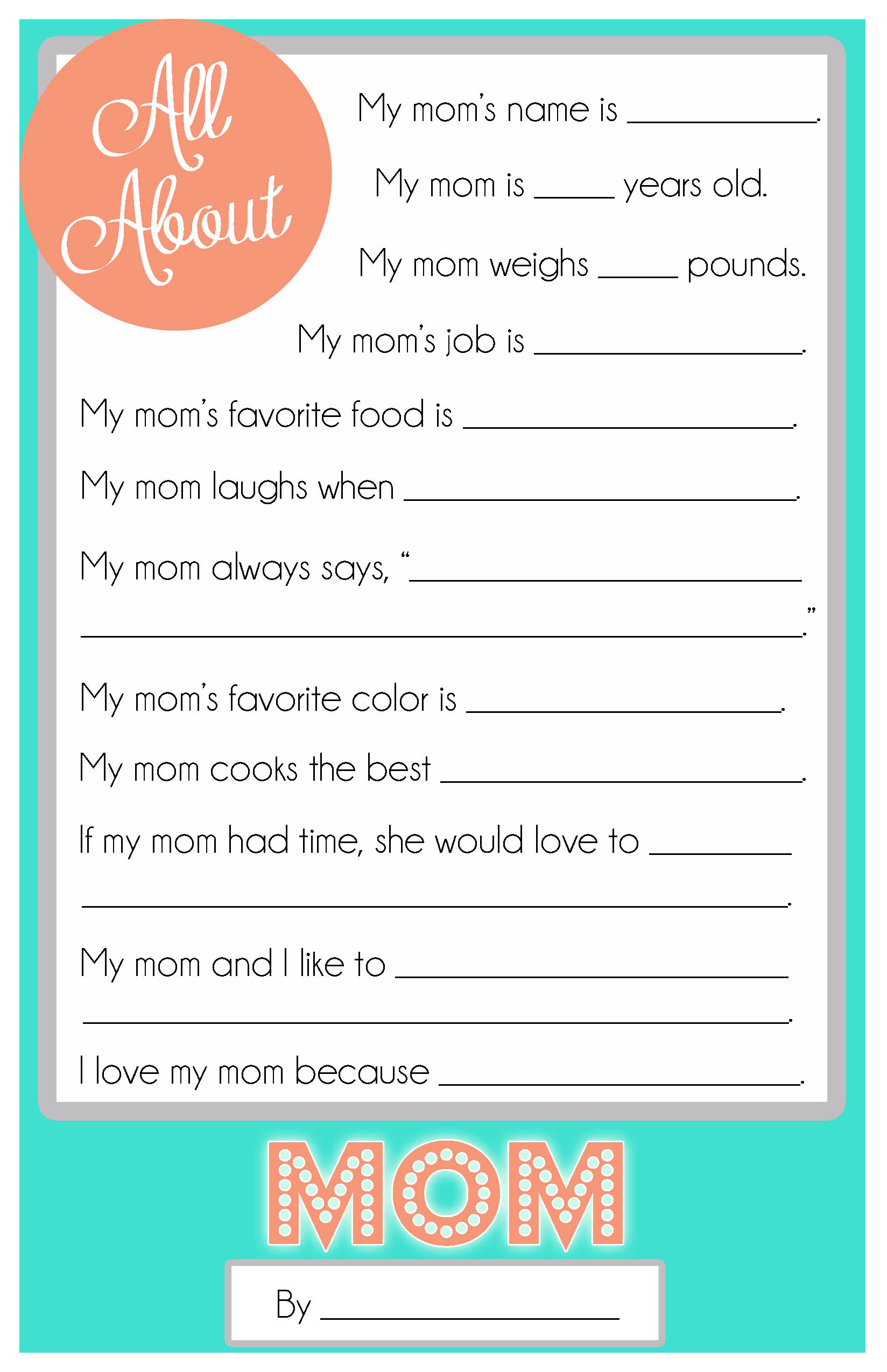 Mother&amp;#039;S Day Questionnaire {A Free Printable For The Kids in Free Printable Mothers Day Questions