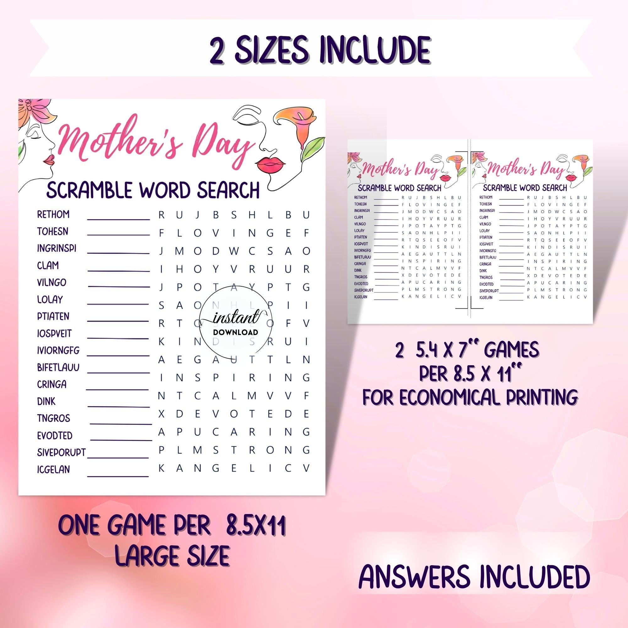 Mother&amp;#039;S Day Word Scramble Game, Word Search, Mother Word Search in Free Printable Mother&amp;amp;#039;s Day Games For Adults