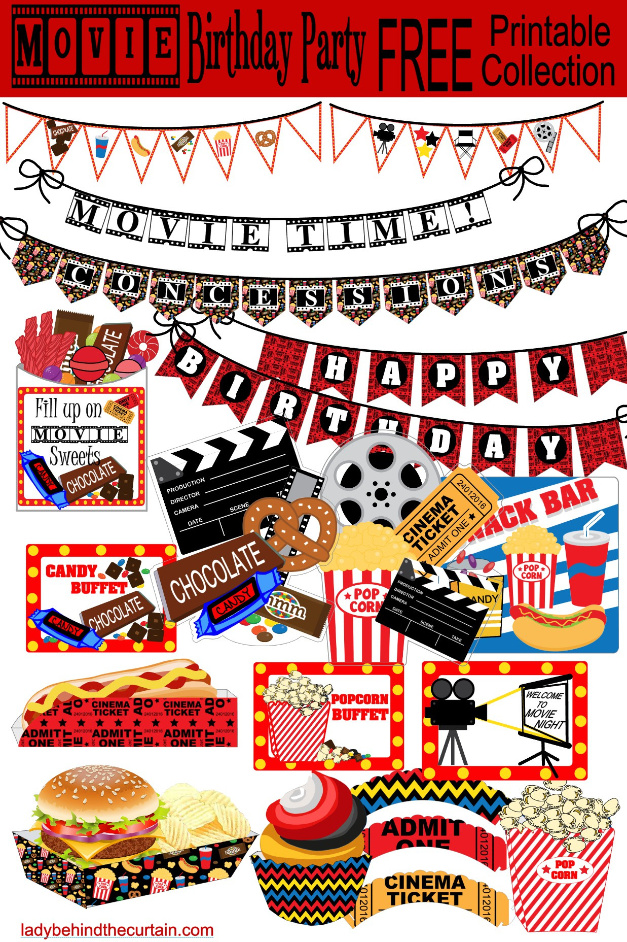 Movie Night Birthday Party Free Printable Collection inside Free Movie Night Printables