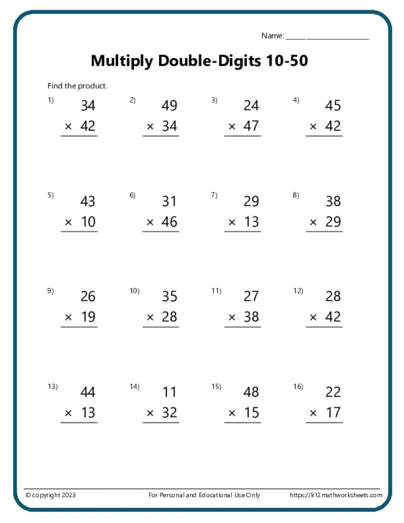 Multiplication Worksheets - K12 Math Worksheets throughout Free Printable Multiplication Worksheets