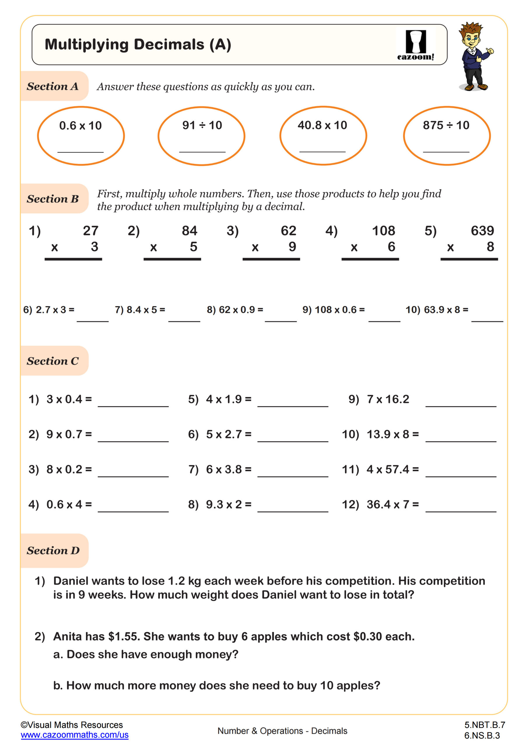Multiplying Decimals Worksheet | Pdf Printable Number & Operations inside Free Printable Multiplying Decimals Worksheets