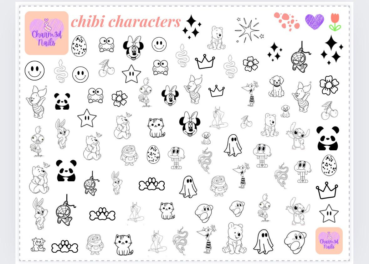 Nail Art Practice Sheet: Chibi Characters Stencil (Printable Pdf with regard to Free Printable Nail Art Designs