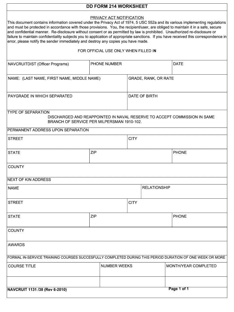 Navcruit 113138 Form - Fill Online, Printable, Fillable, Blank intended for Free Printable Dd214 Form