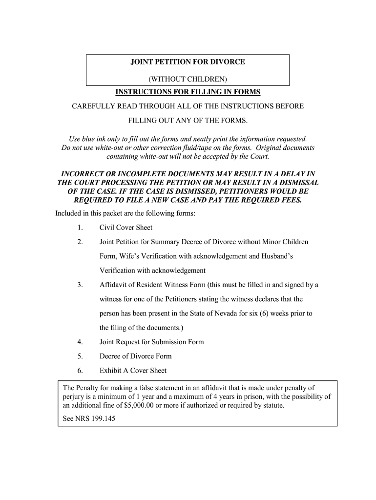 Nevada Joint Petition For Divorce: Fill Out &amp;amp; Sign Online | Dochub with regard to Free Printable Divorce Papers Nevada
