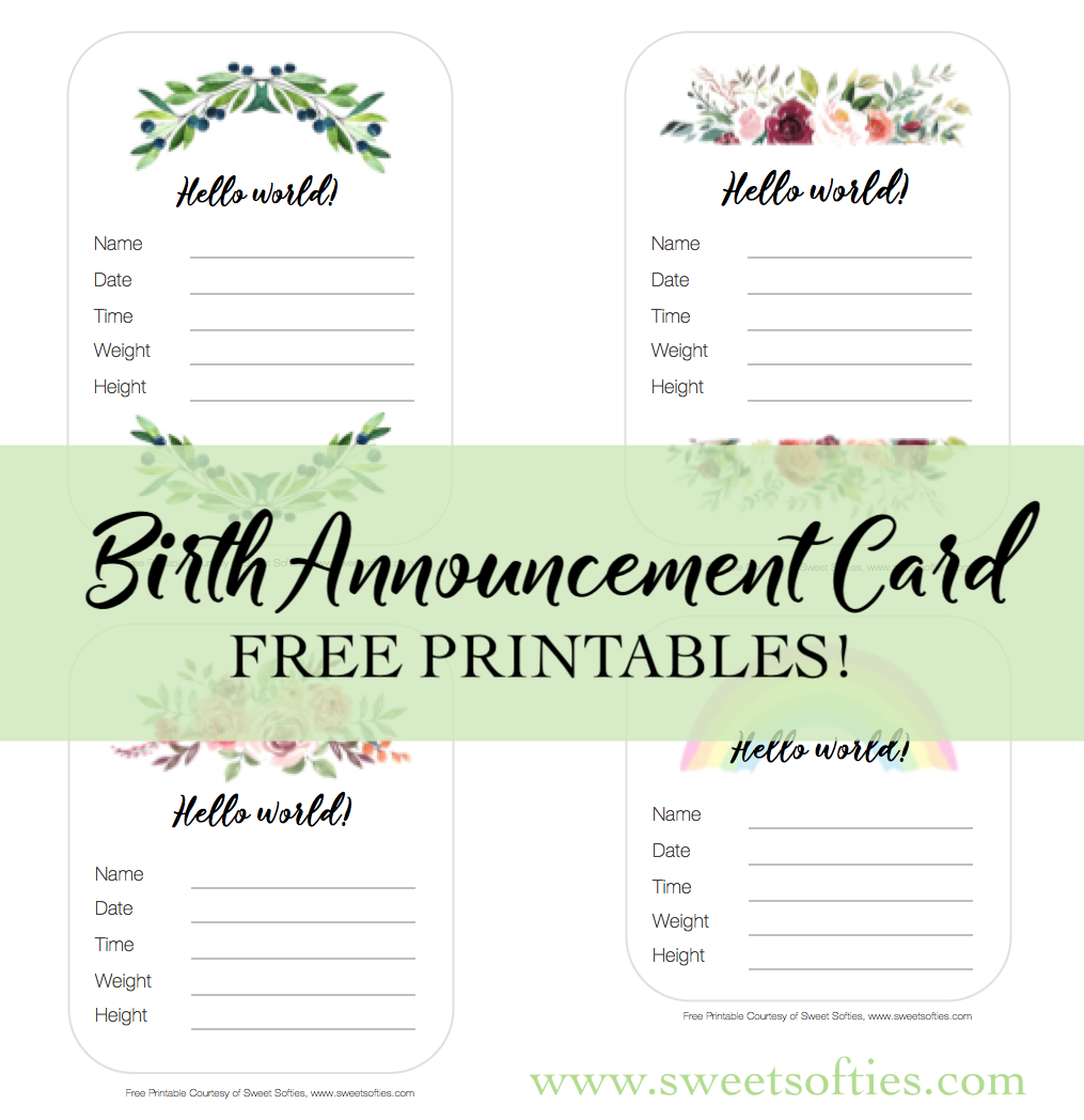 Newborn Baby Birth Announcement Cards (Free Printables!) - Sweet inside Free Printable Baby Birth Announcement Cards