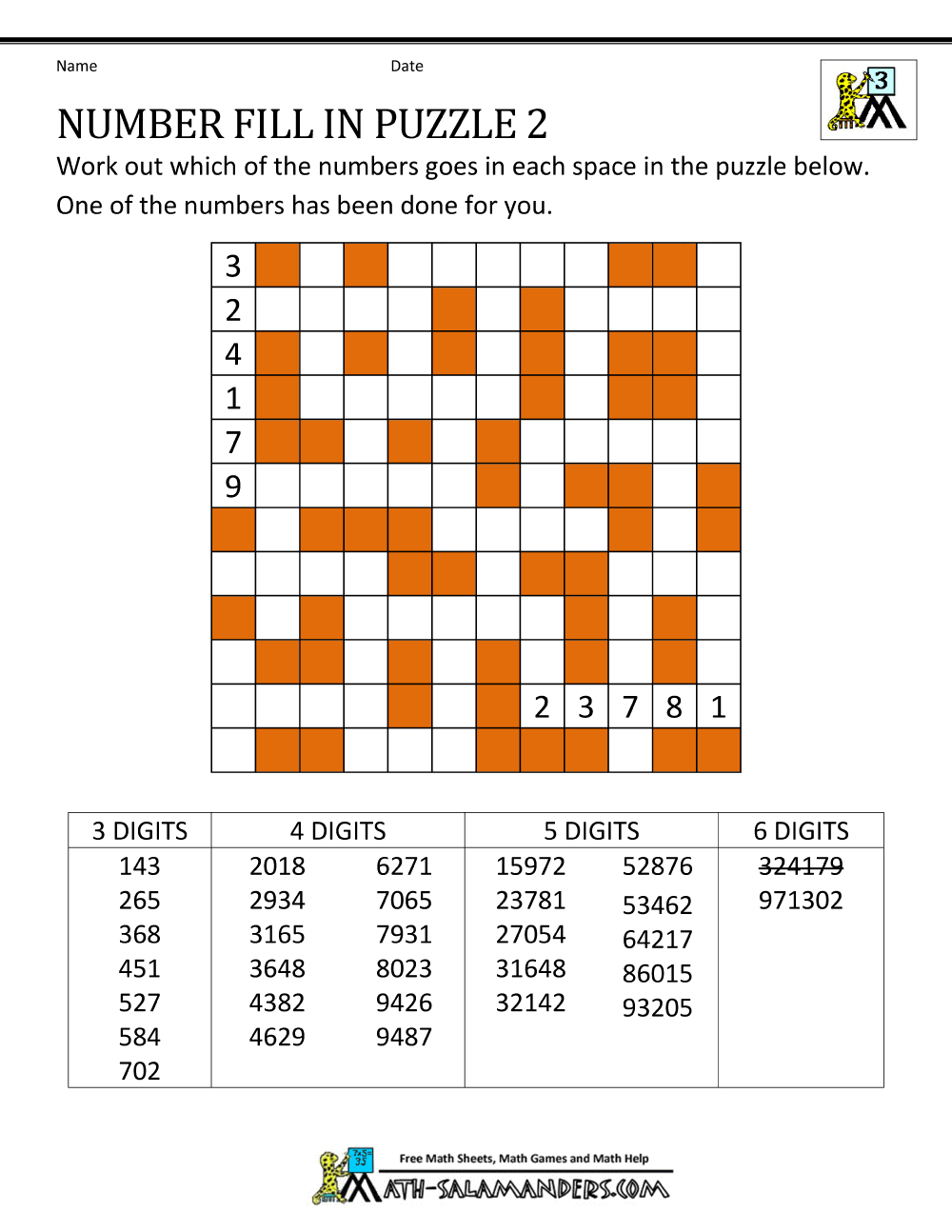 Number Fill In Puzzles inside Number Fill In Puzzles Free Printable