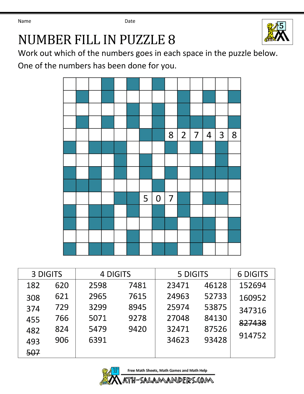 Number Fill In Puzzles inside Number Fill In Puzzles Free Printable