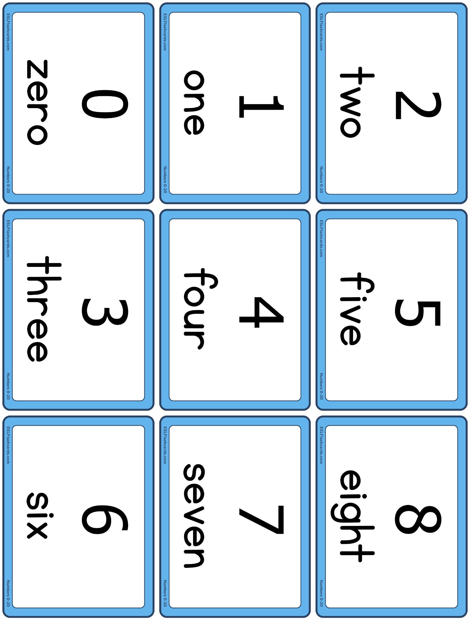 Numbers 0 To 20 – Esl Flashcards intended for Free Printable Number Cards