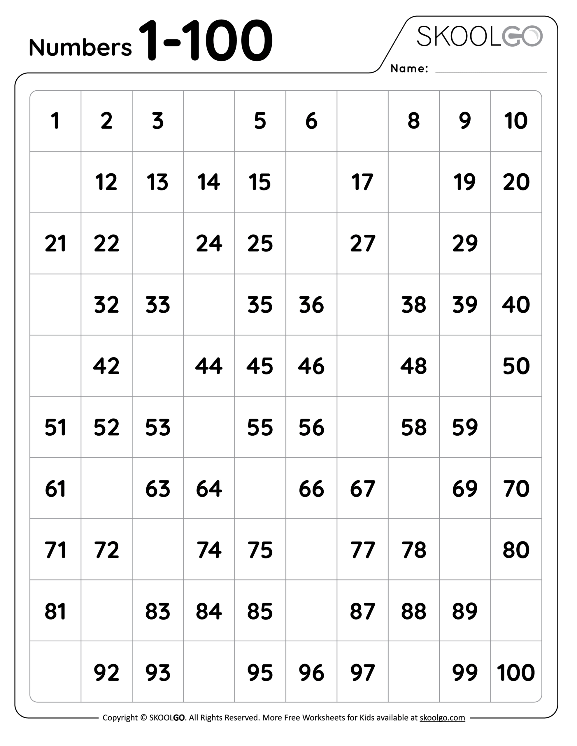 Numbers 1 To 100 - Free Worksheet For Kids - Skoolgo - Worksheets within Free Printable Number Worksheets 1 100