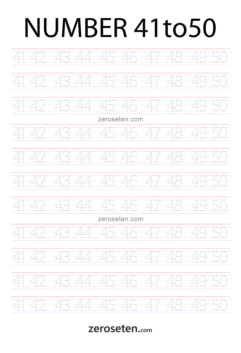 Numbers Tracing Worksheets Forty One To Fifty - Zero Se Ten Blog in Free Printable Tracing Numbers 1 50