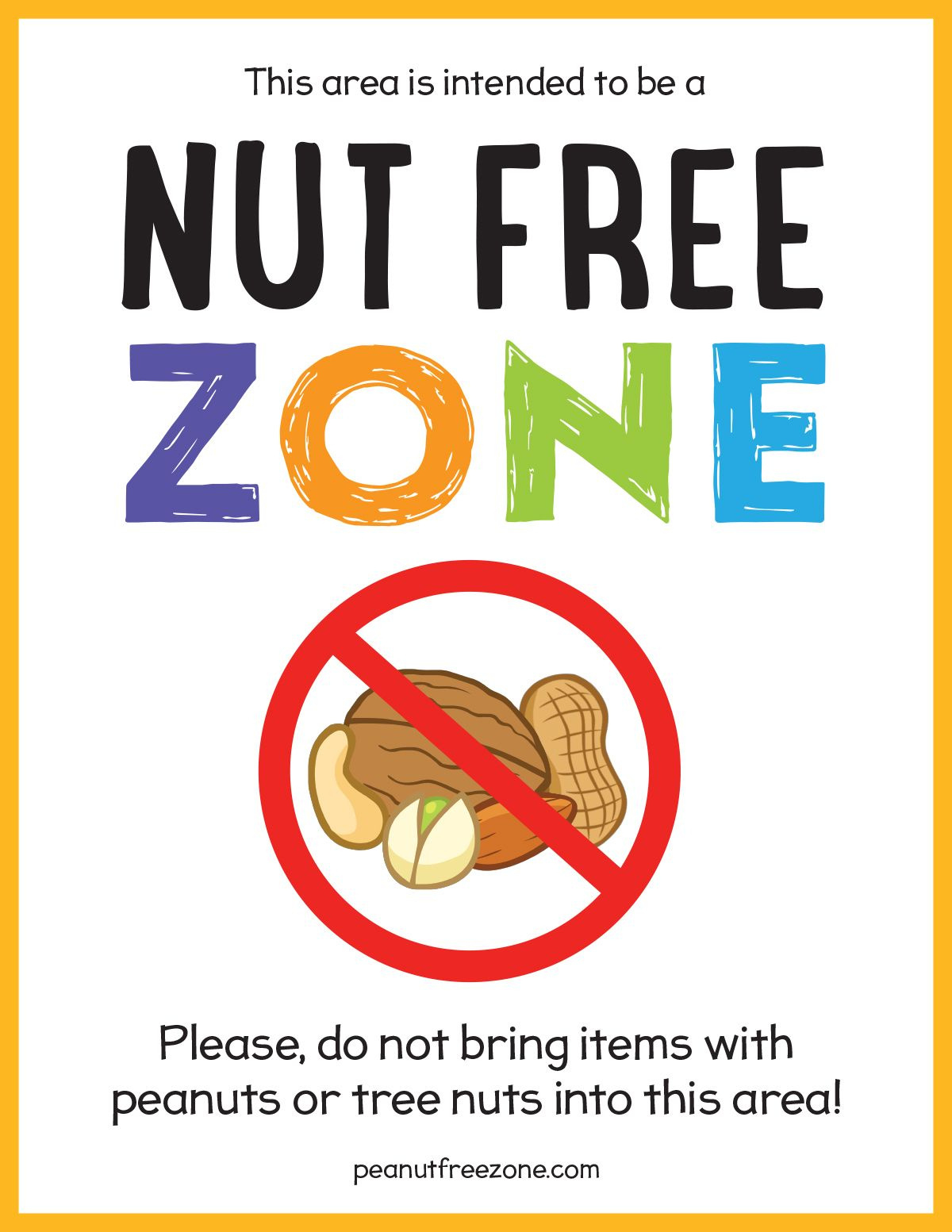 Nut Free Zone Poster, 8-1/2" X 11" intended for Printable Nut Free Signs