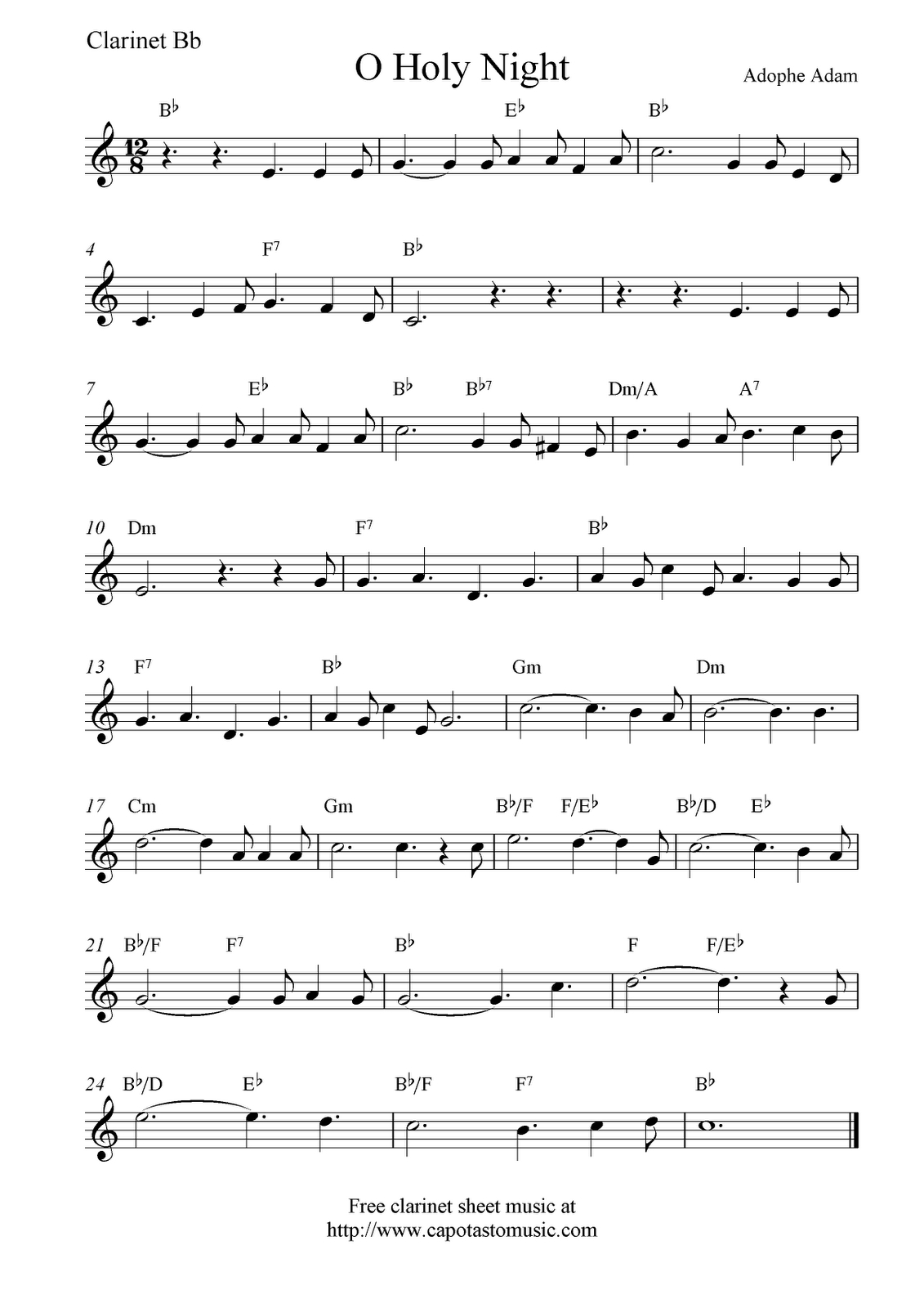 O Holy Night, Free Christmas Clarinet Sheet Music Notes intended for Free Printable Christmas Songs For Clarinet