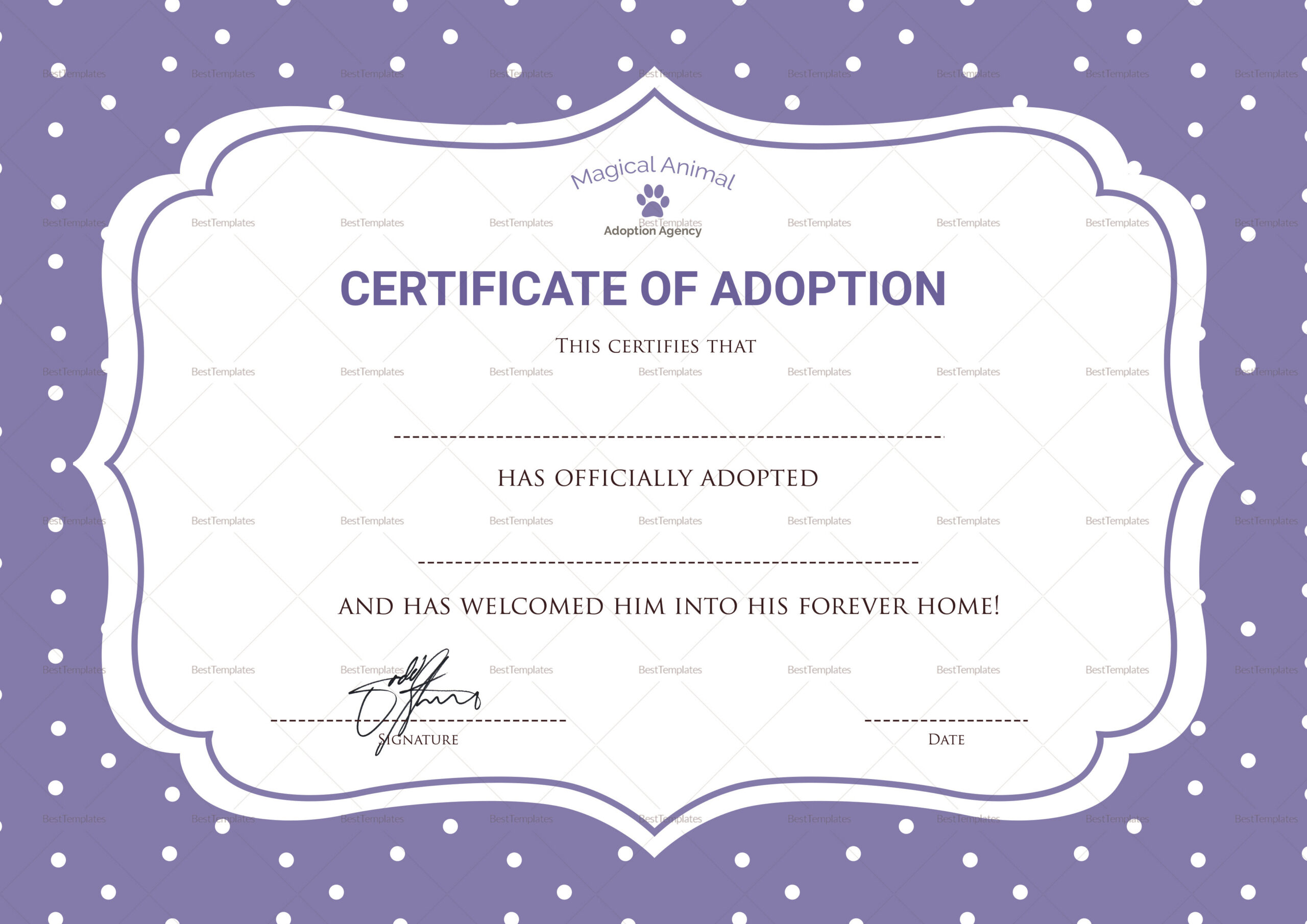 Official Adoption Certificate Design Template In Psd, Word regarding Free Printable Adoption Certificate