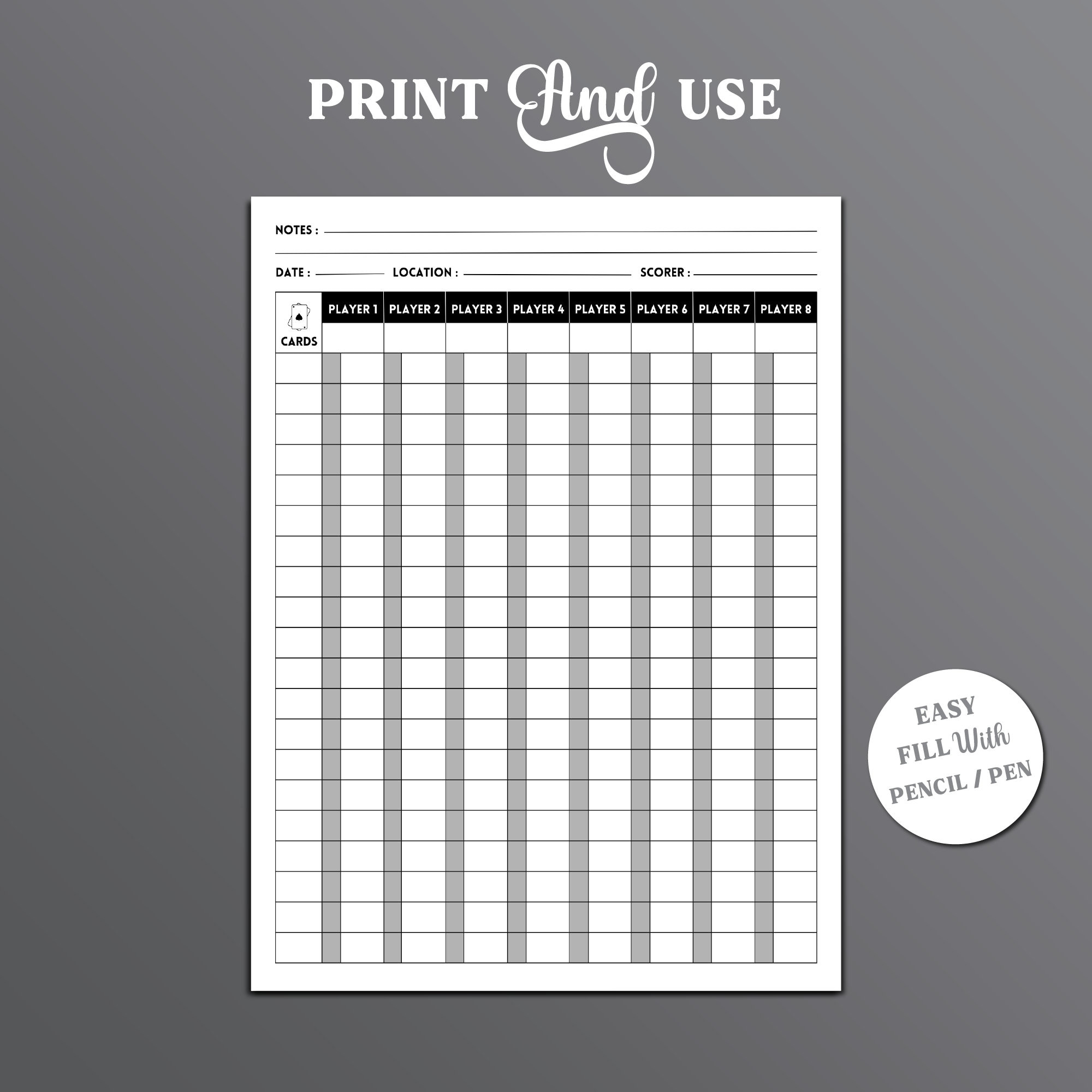 Oh Hell Card Game Score Sheet. Printable Oh Hell Score Sheet. Oh throughout Free Printable Hoy Sheets