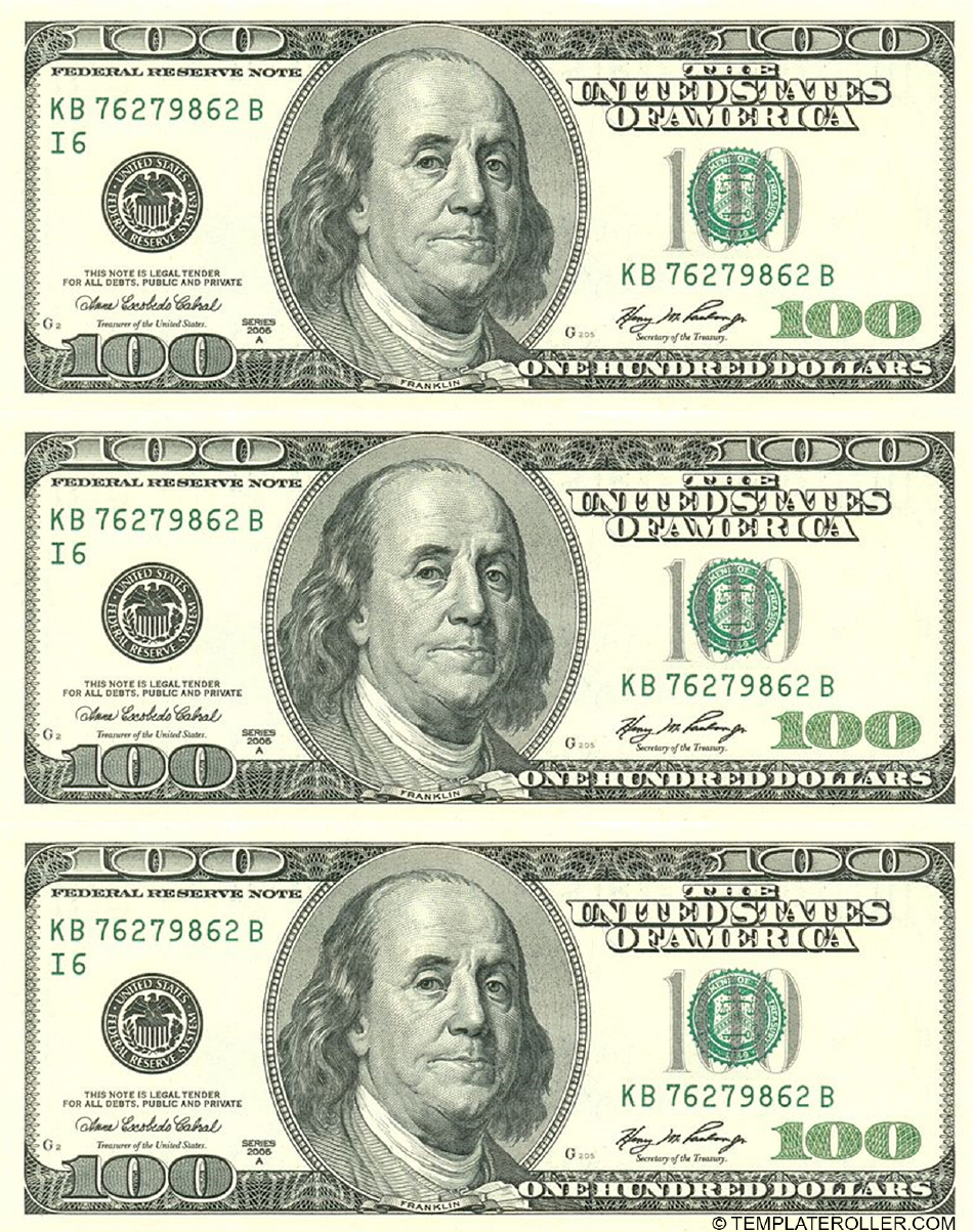One Hundred Dollar Bill Template - Front Download Printable Pdf for Free Printable 100 Dollar Bill