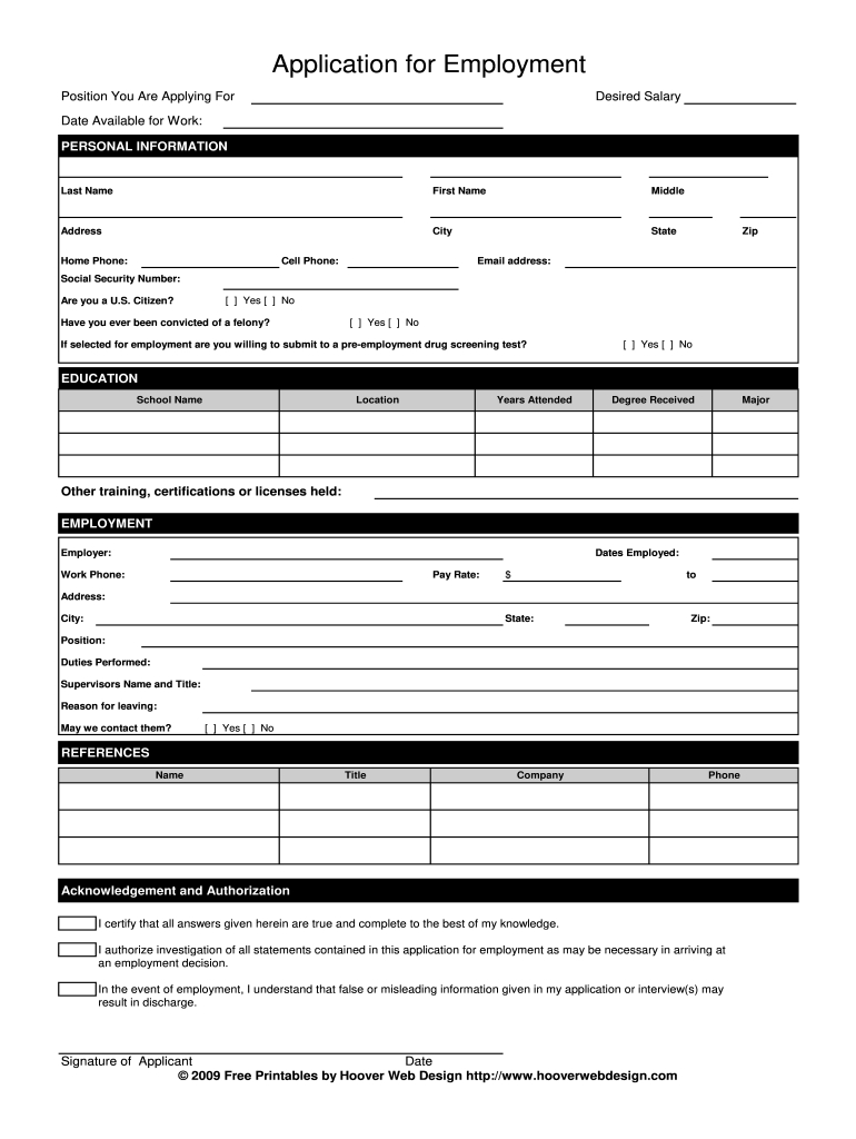 Online Application For Employment Form - Fill Online, Printable inside Free Printable Job Application