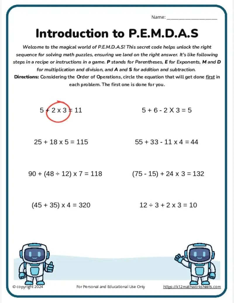 Order Of Operations Worksheets (Pemdas) intended for Order Of Operations Free Printable Worksheets With Answers
