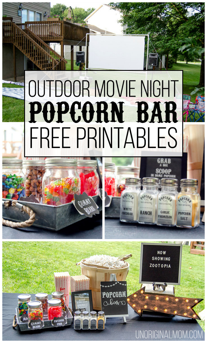 Outdoor Movie Night Popcorn Bar With Free Printables - Unoriginal Mom regarding Free Printable Popcorn Bar Labels