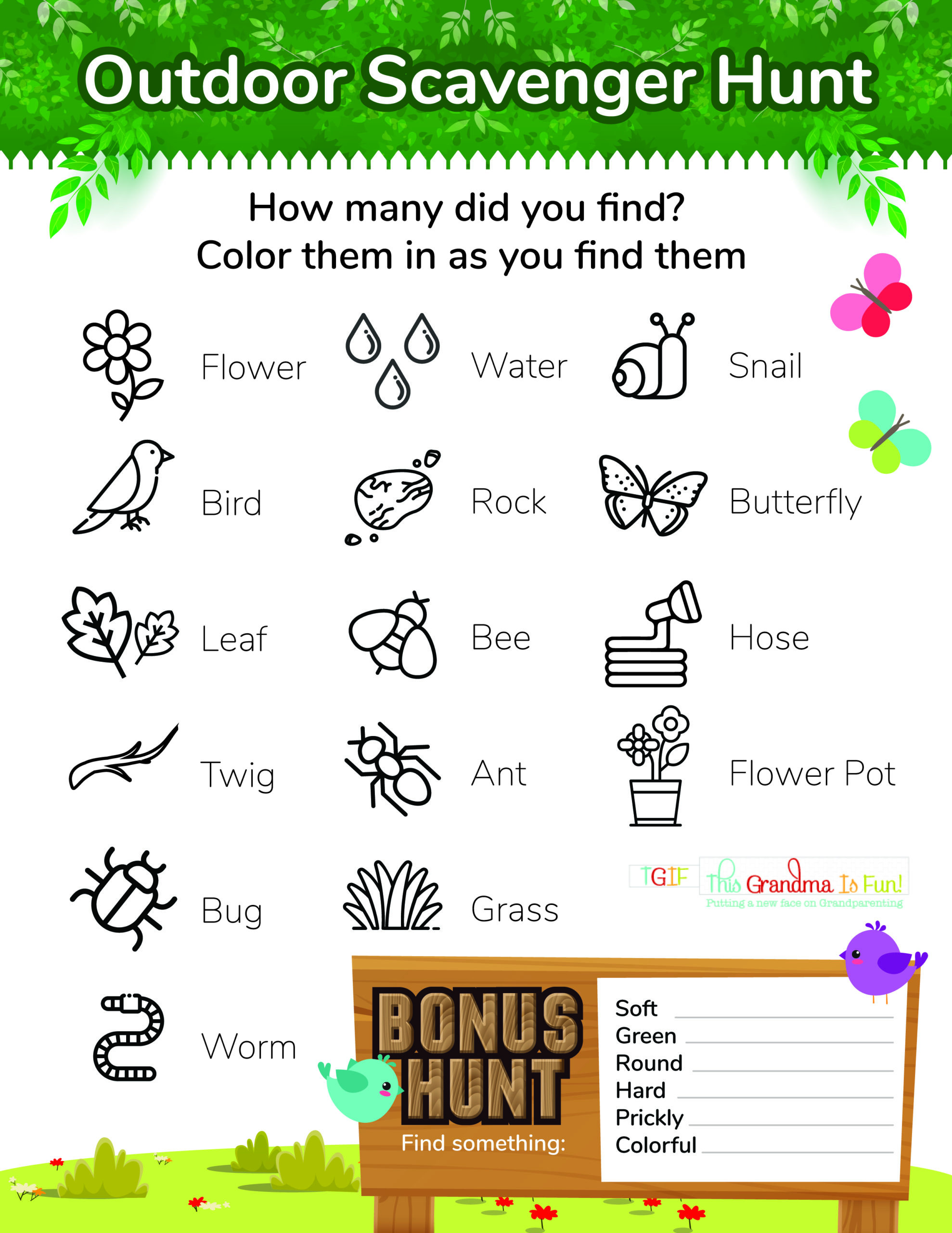Outdoor Scavenger Hunt Free Printable - Tgif - This Grandma Is Fun inside Free Printable Scavenger Hunt For Kids
