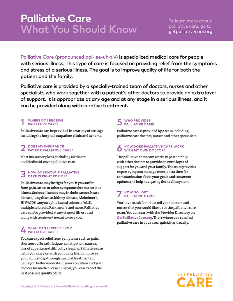 Palliative Care Patient Education Handouts | Get Palliative Care for Free Printable Patient Education Handouts