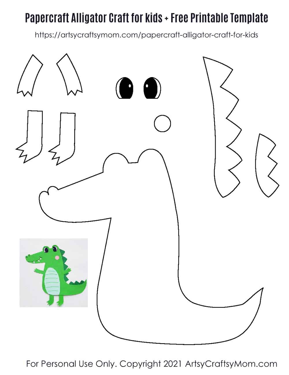 Paper Alligator Craft For Kids + Free Printable Template for Printable Paper Crafts Free